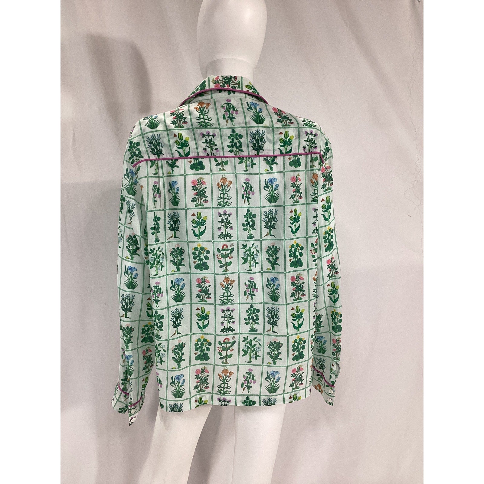 Rhode 'Rae' Green Floral Print Cotton Voile Blouse Top Size L