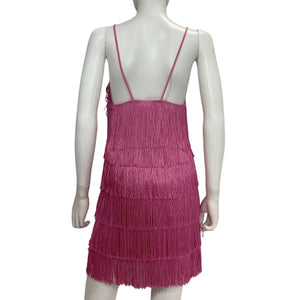 Norma Kamali Fringed Candy Pink Spaghetti Strap Mini Dress Size M