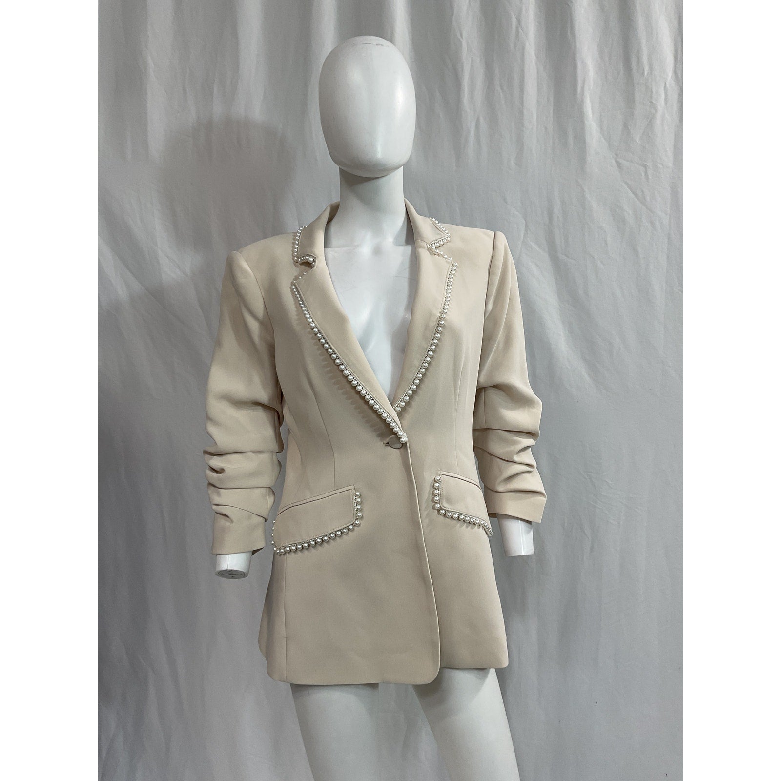 Cinq A Sept 'Gracey' White Pearl Trim Crepe Blazer Size 6