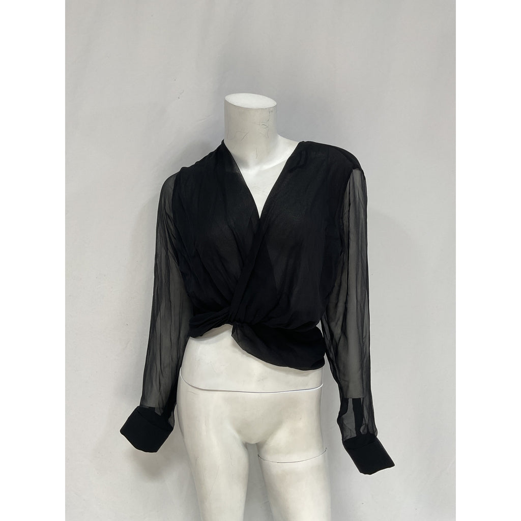 Christopher Esber 'Silk Springs' Black Chiffon Twist Front Top Size 2 - NWT