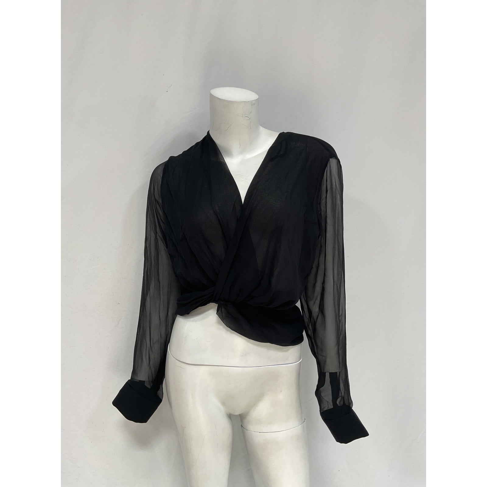 Christopher Esber 'Silk Springs' Black Chiffon Twist Front Top Size 2 - NWT