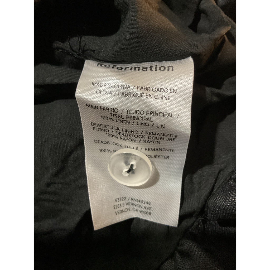 Reformation 'Delia' Black Linen Dress Size 8 - NWT
