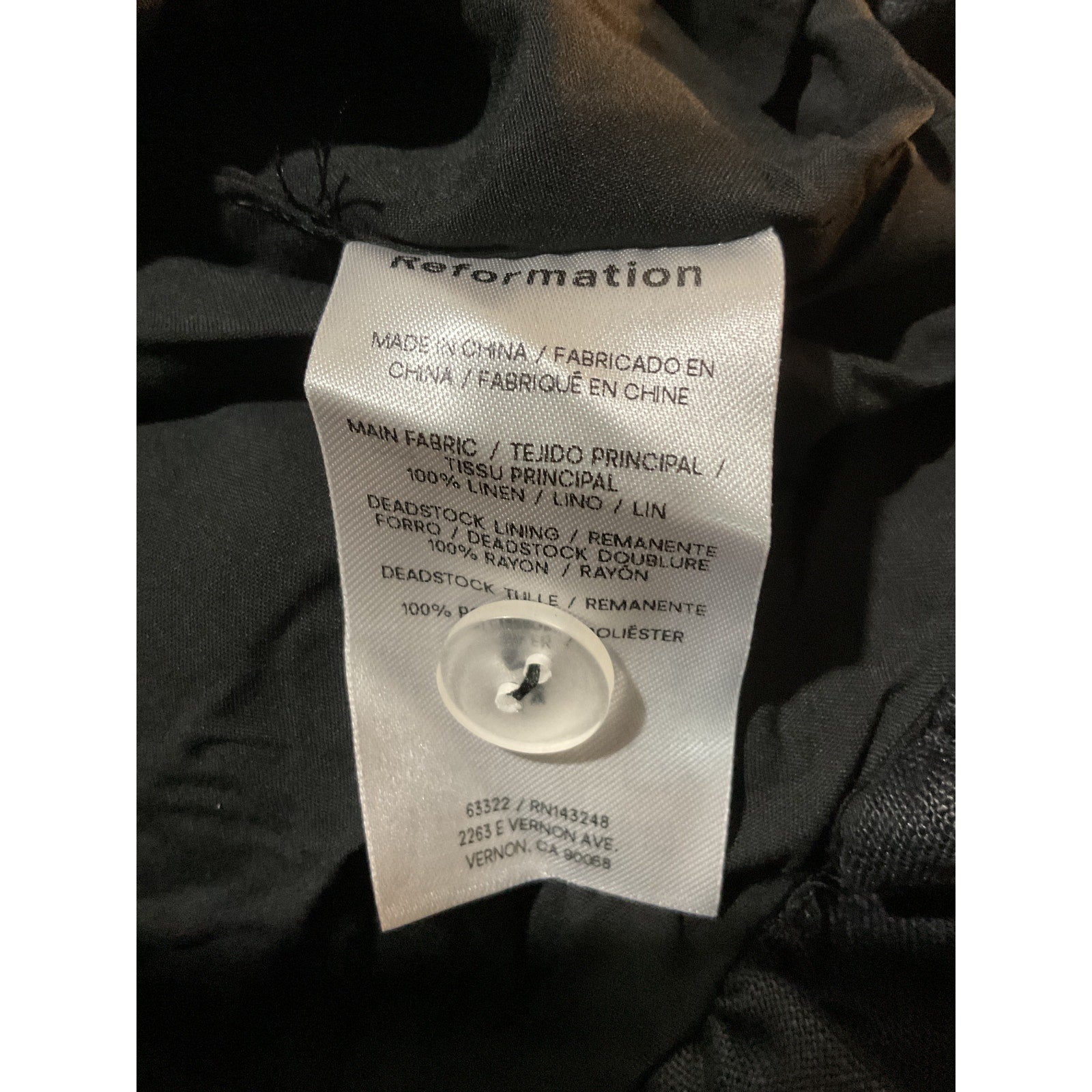 Reformation 'Delia' Black Linen Dress Size 8 - NWT