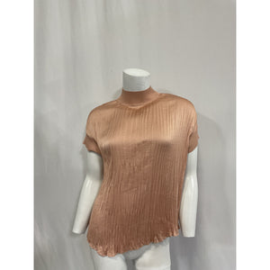 Vince Satin Pink Mockneck Short Sleeve Top Size XS