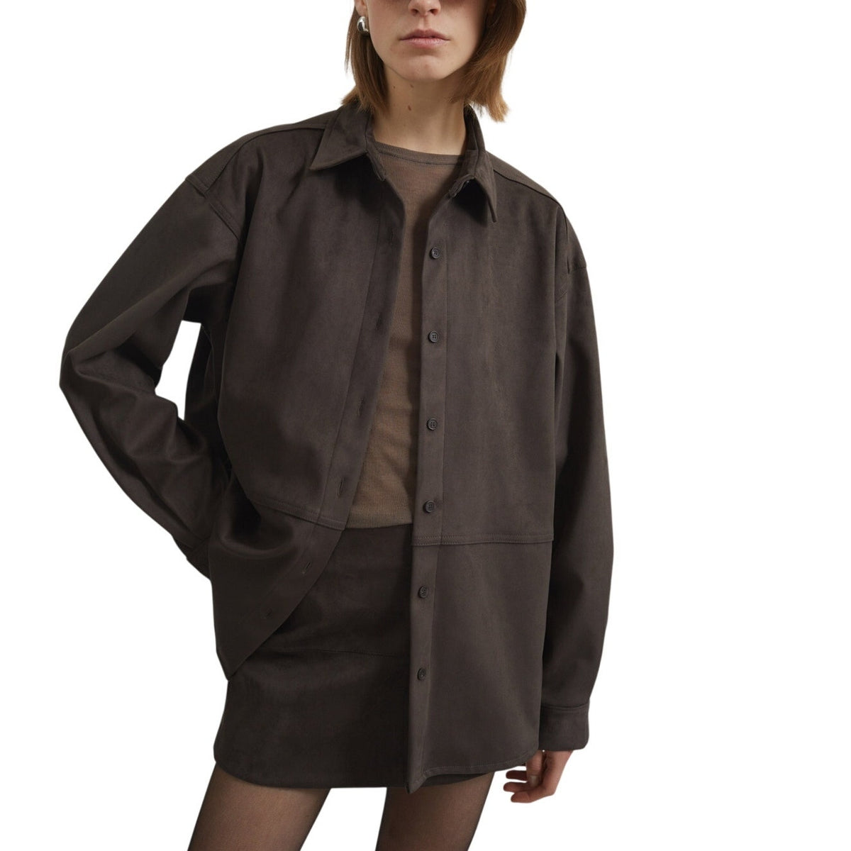 The Frankie Shop Faux Suede Brown Regina Shirt Size XS / S