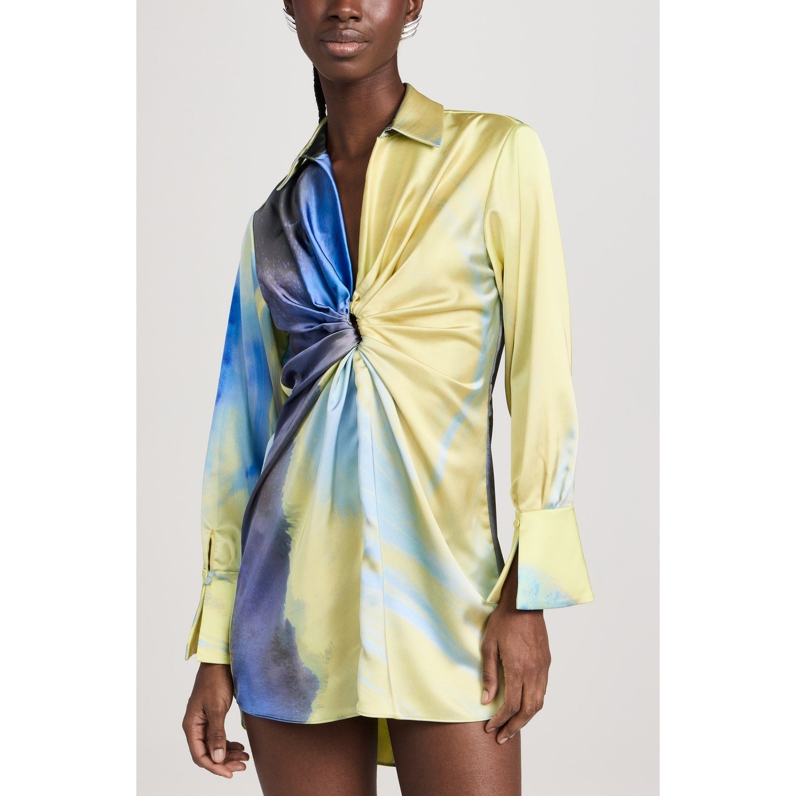 Simkhai 'Roma' Blue Print Draped Front Long Sleeve Mini Dress Size 0