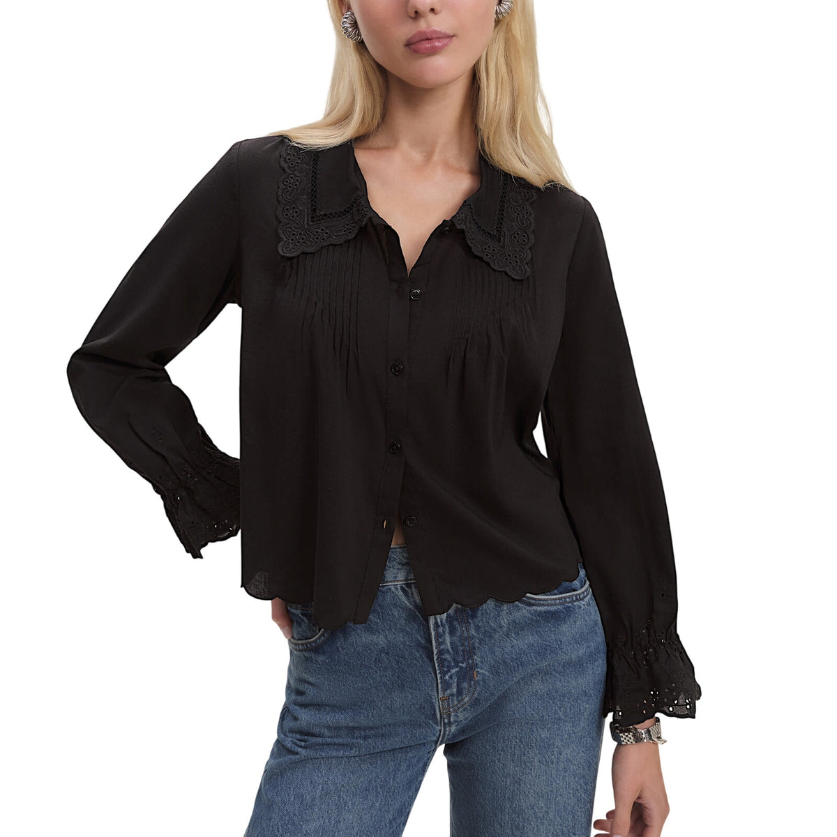 Reformation Eyelet Black Juni Blouse Size S