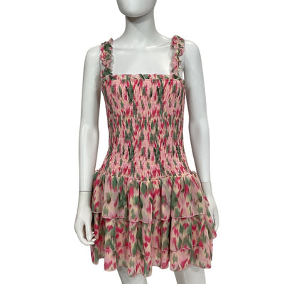 Tularosa Smocked Pink Multicolor Talia Mini Dress Size L