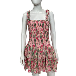Tularosa Smocked Pink Multicolor Talia Mini Dress Size L