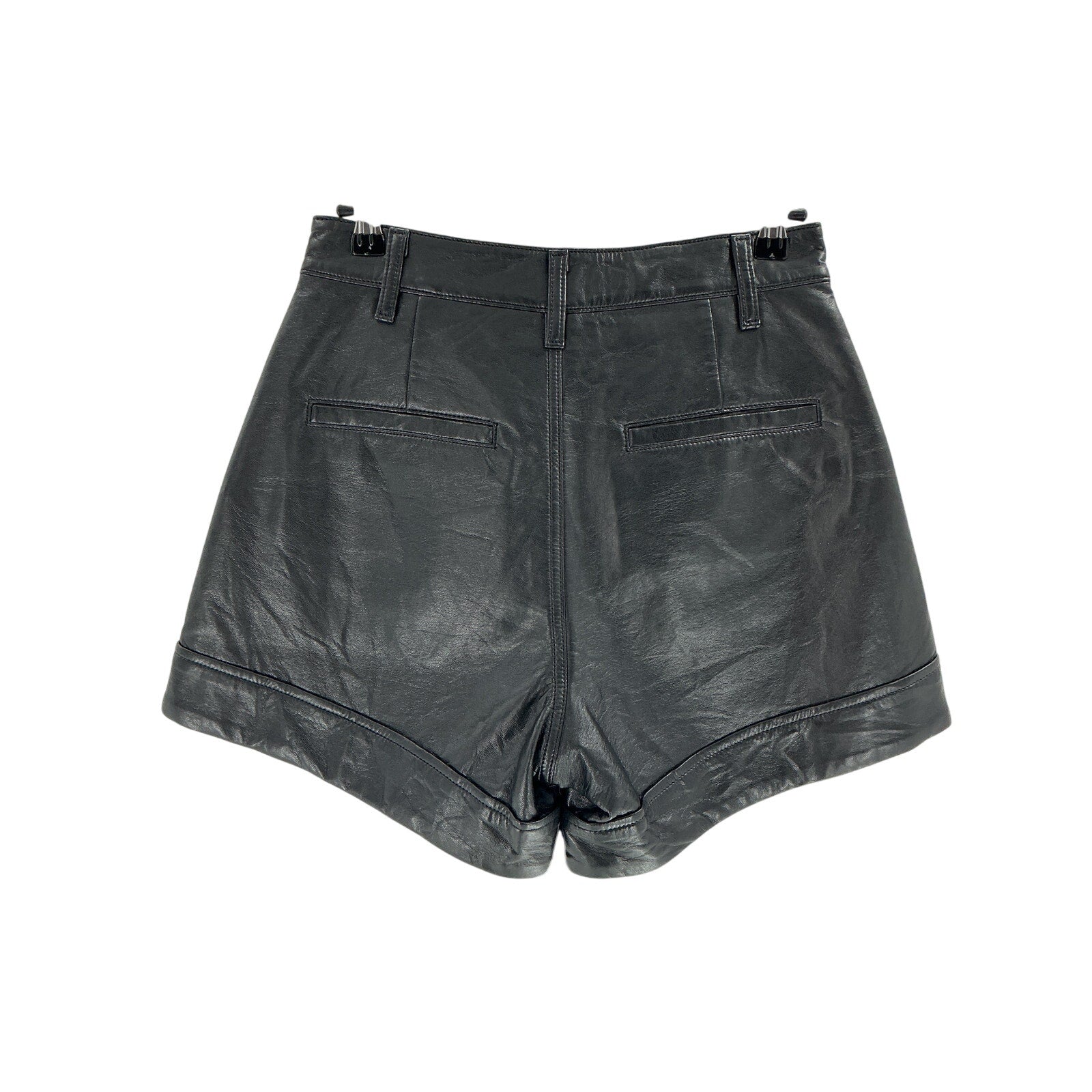 Agolde 'Angled' Black Leather Hem Short Size 26