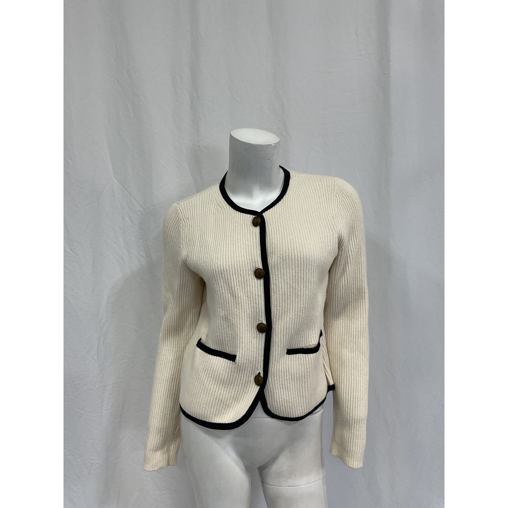Rag & Bone 'Nancy' White Merino Wool-Blend Rib-Knit Cardigan Size S