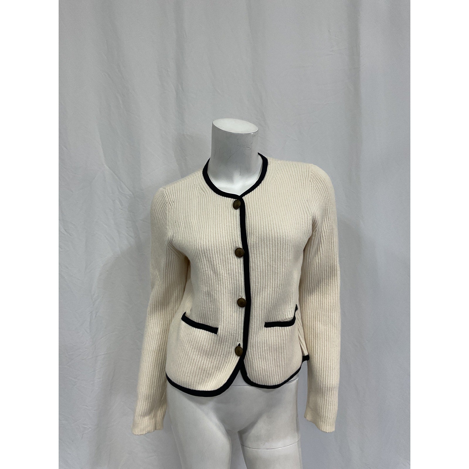Rag & Bone 'Nancy' White Merino Wool-Blend Rib-Knit Cardigan Size S