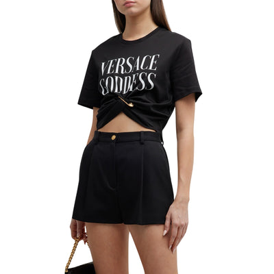 Versace Graphic Black Goddess Logo Tee Size 38 IT