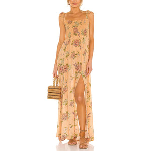 Agua Bendita Floral Orange Leandra Blomma Maxi Dress Size S