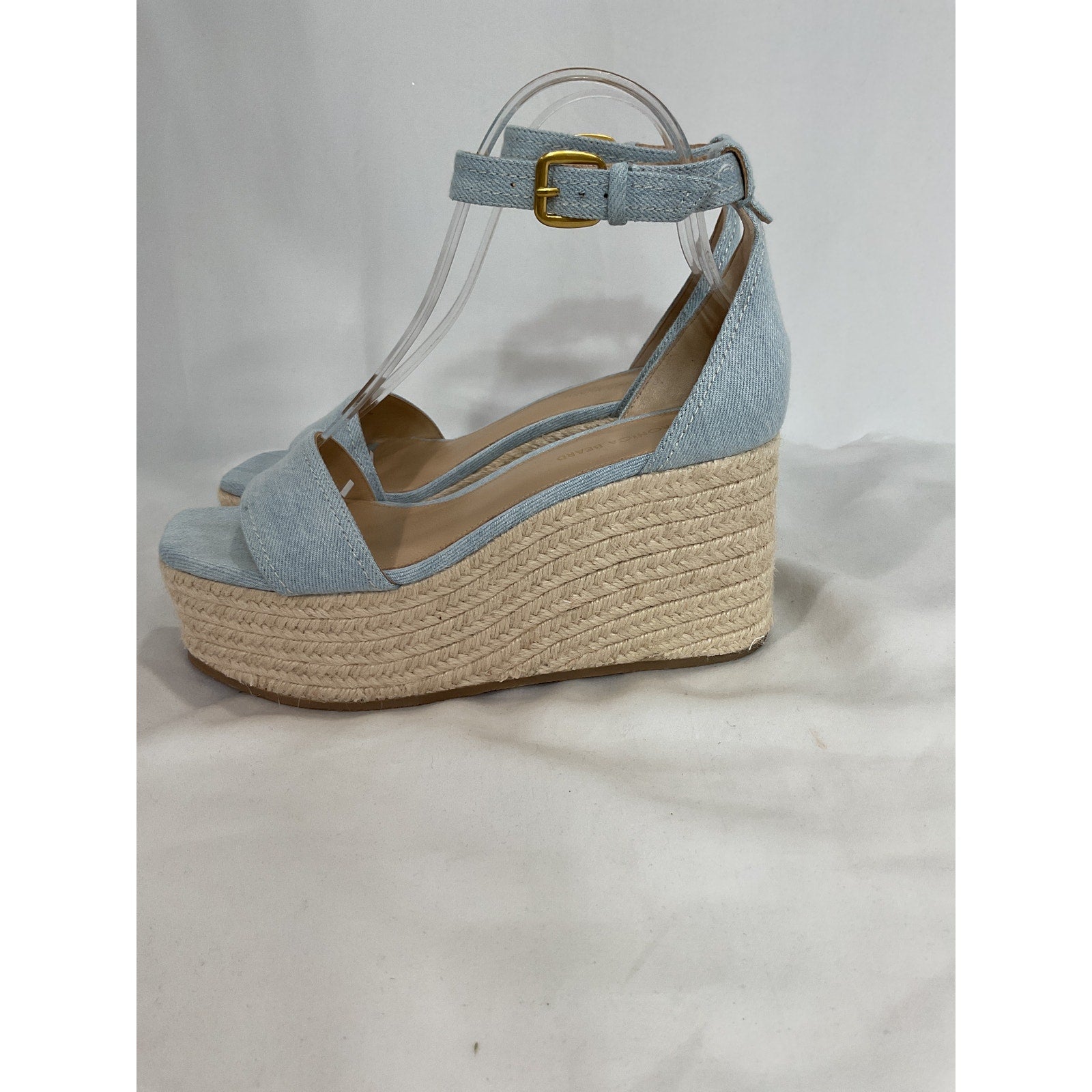 Veronica Beard 'Gianna' Blue Square Toe Jute Wrapped Wedge Shoe Size 7