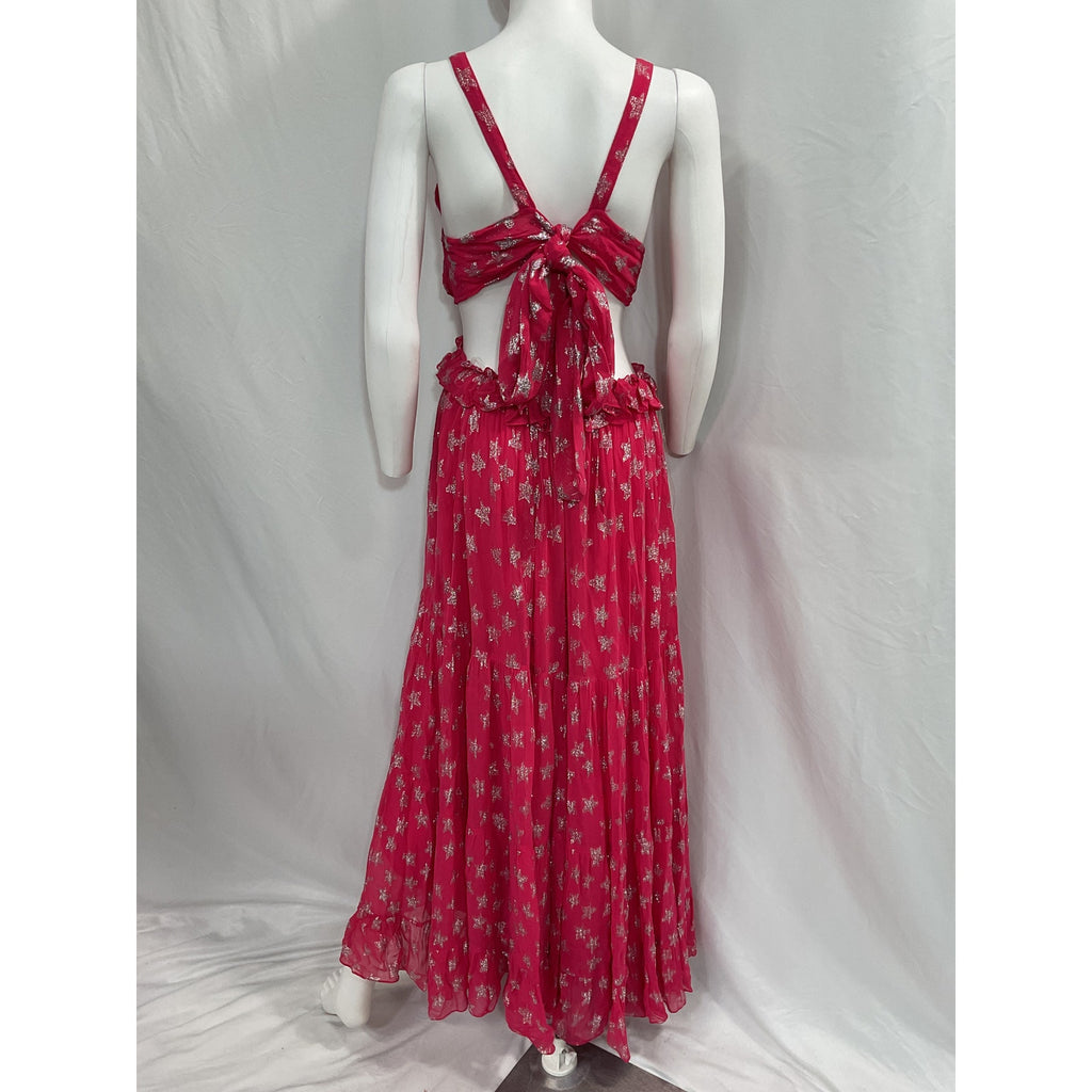 Rococo Sand 'Vega' Pink Georgette Metallic Star Maxi Dress Size M