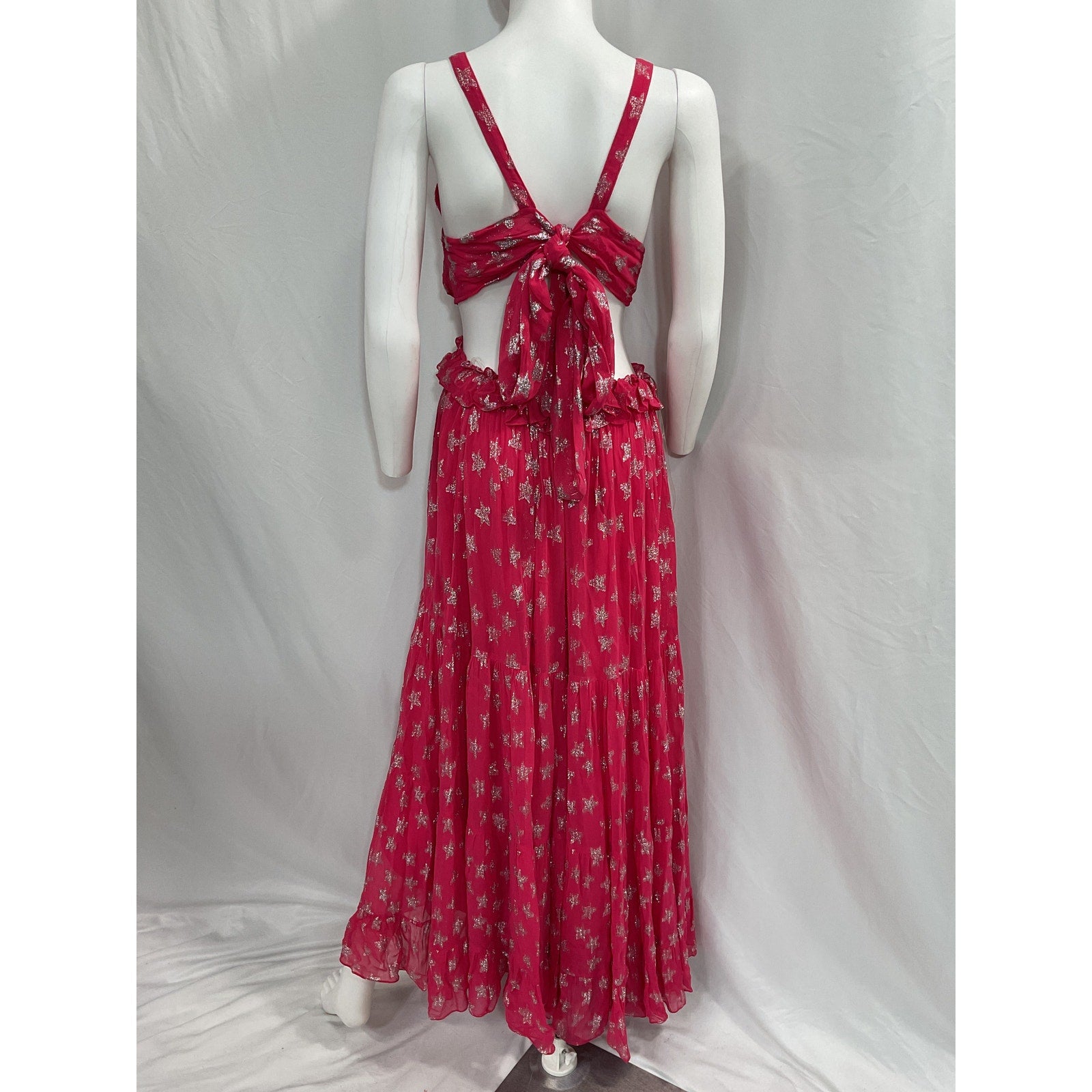 Rococo Sand 'Vega' Pink Georgette Metallic Star Maxi Dress Size M