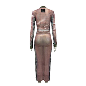 Y/Project Sheer Light Pink And Grey Trompe Loeil Wrap Maxi Dress Size EU 36 / US 4