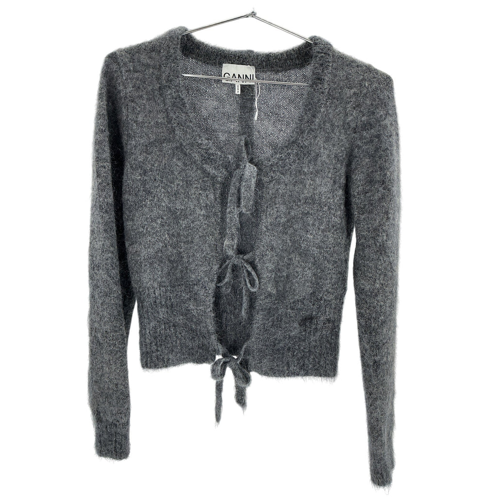 Ganni 'Tie String' Grey Mohair Cardigan Size XXS