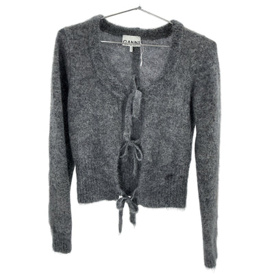 Ganni 'Tie String' Grey Mohair Cardigan Size XXS