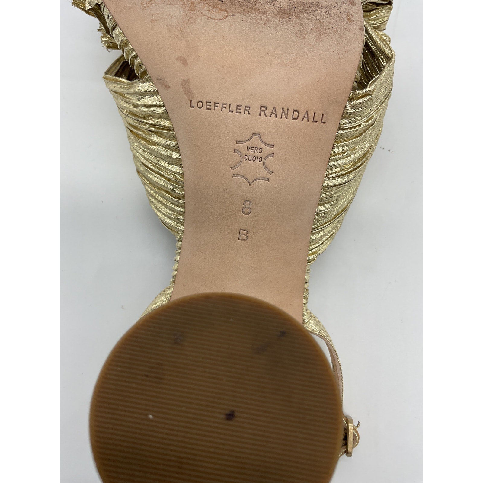 Loeffler Randall 'Camellia' Gold Leather  Knotted Lam� Sandals Size 9