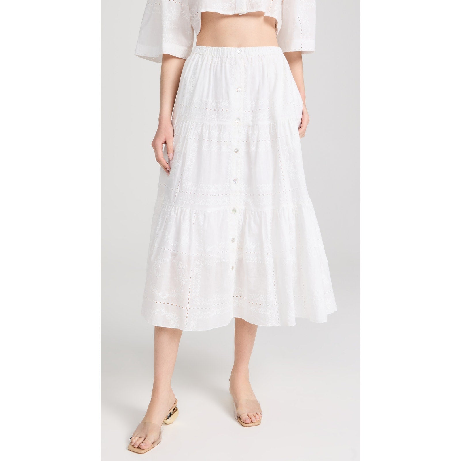 Charina Sarte 'Maria' White Cotton Midi Skirt Size L