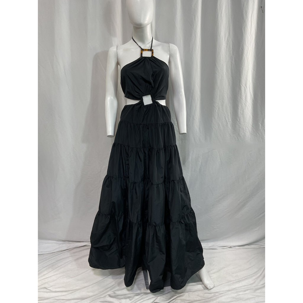 Staud 'Dome' Black Taffeta Cut Out Halterneck Tie Dress Size XS