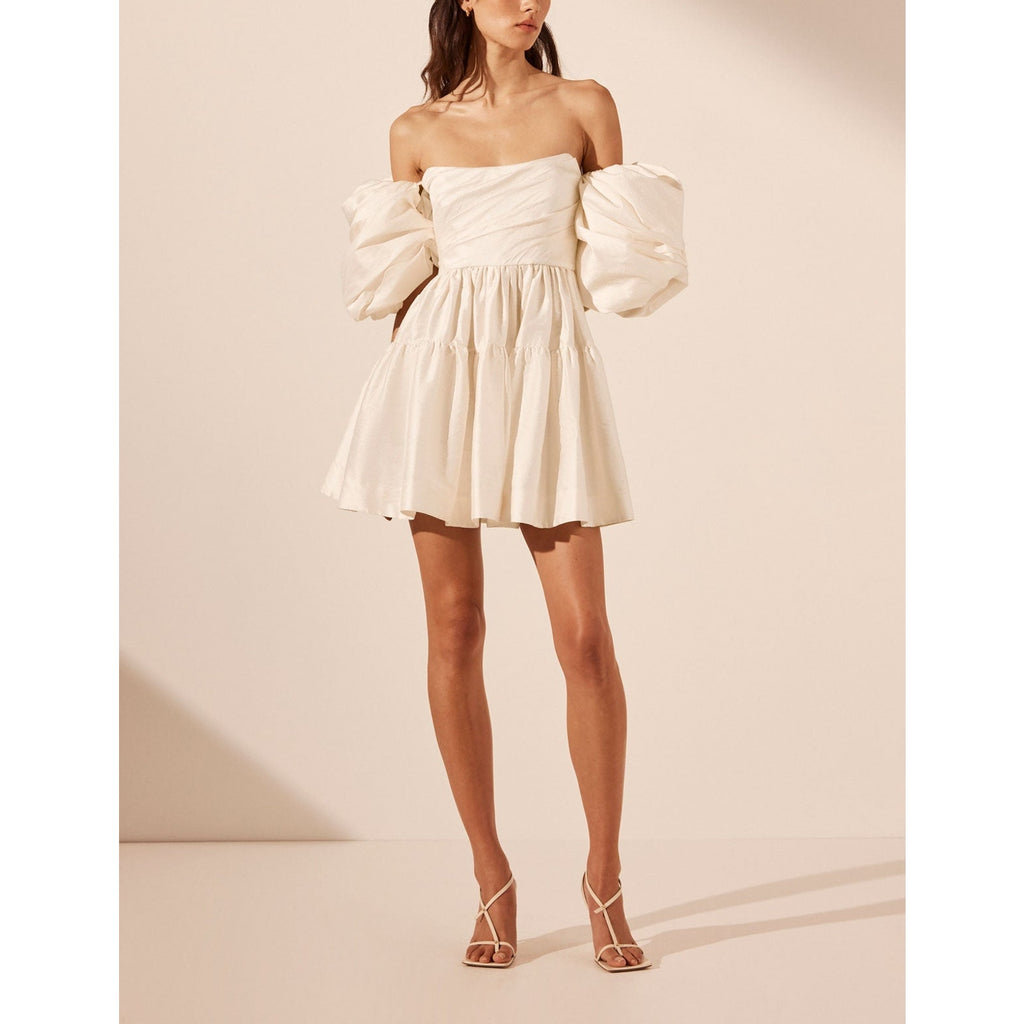Shona Joy 'La Lune' White Lucero Silk Draped Corset Tiered Strapless Mini Dress Size 4