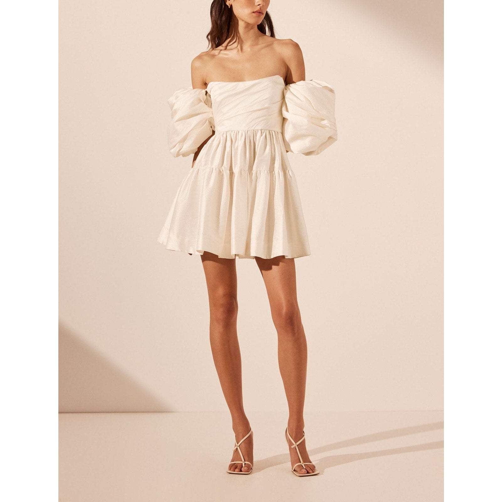 Shona Joy 'La Lune' White Lucero Silk Draped Corset Tiered Strapless Mini Dress Size 4