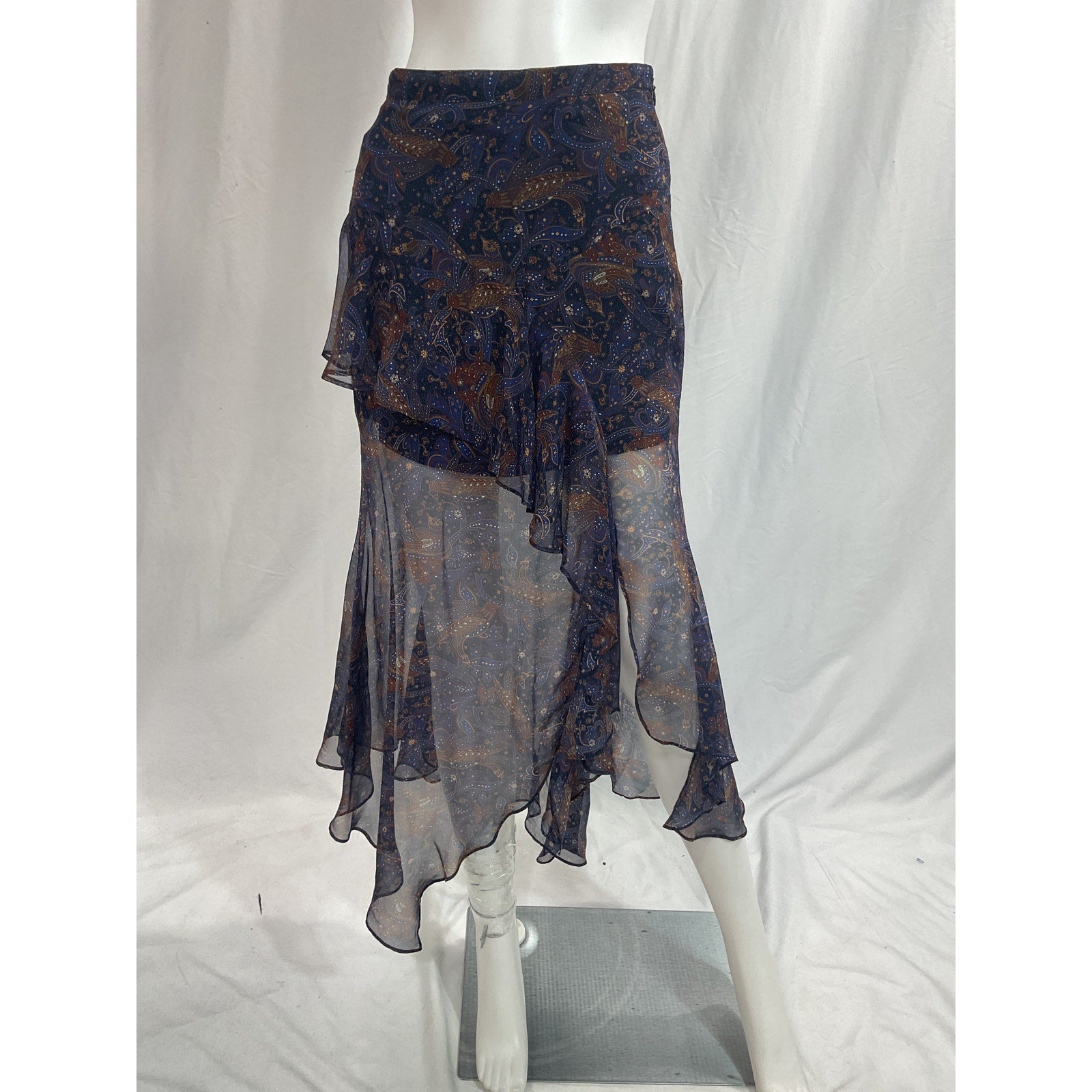 Veronica Beard 'Trixie' Blue Asymmetrical Paisley Chiffon Skirt Size OS