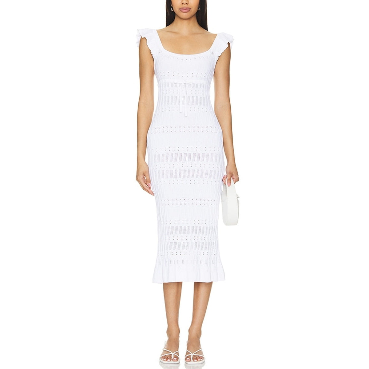 Lpa Smocked White Gracie Midi Dress Size M