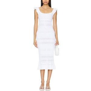 Lpa Smocked White Gracie Midi Dress Size M