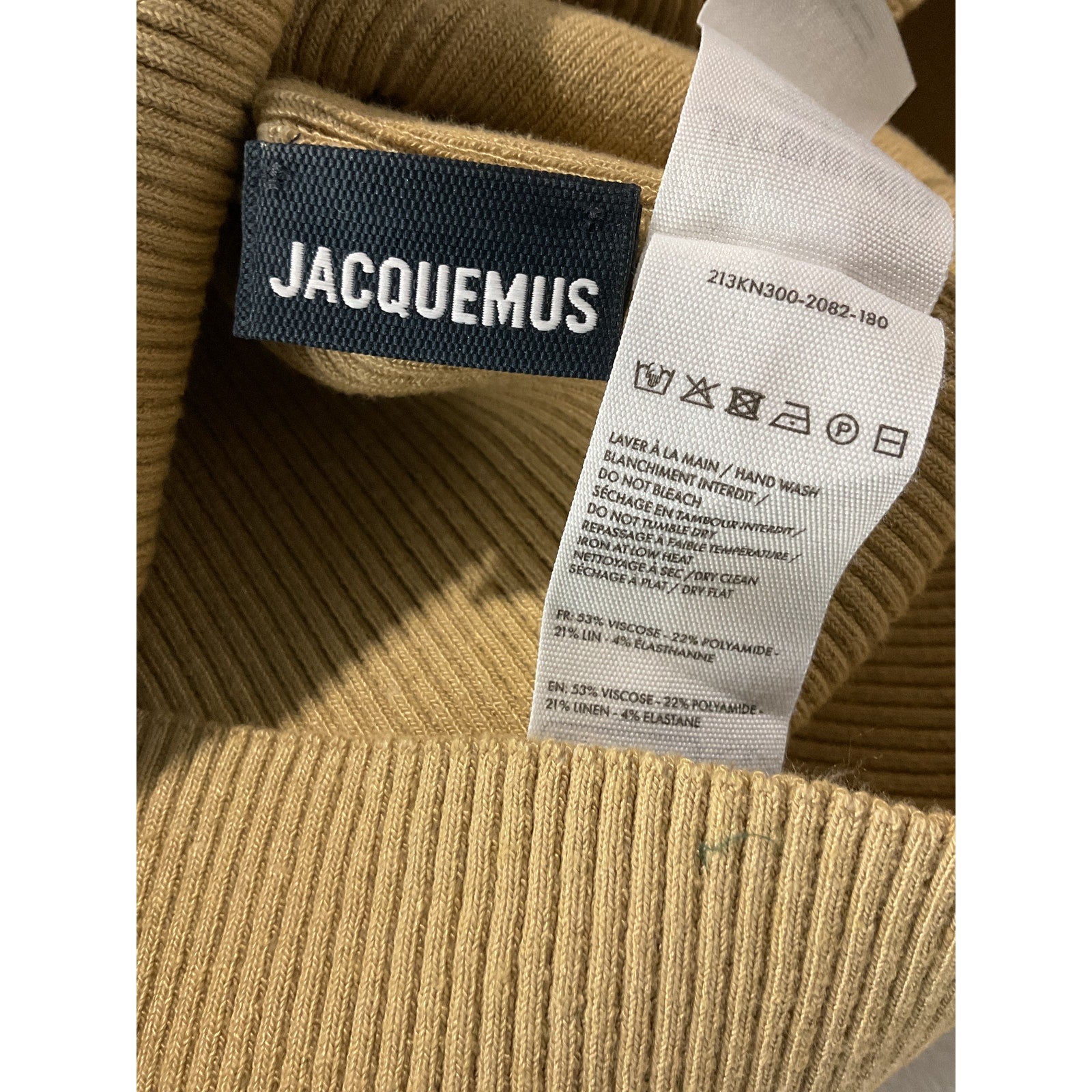 Jacquemus 'Sierra' Tan Viscose Embellished Ribbed-Knit Midi Dress Size 0
