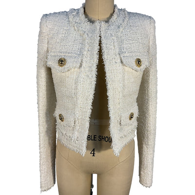 Balmain Cropped White Tweed Jacket Size FR 34/ US 2