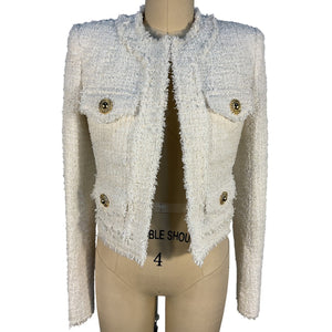 Balmain Cropped White Tweed Jacket Size FR 34/ US 2