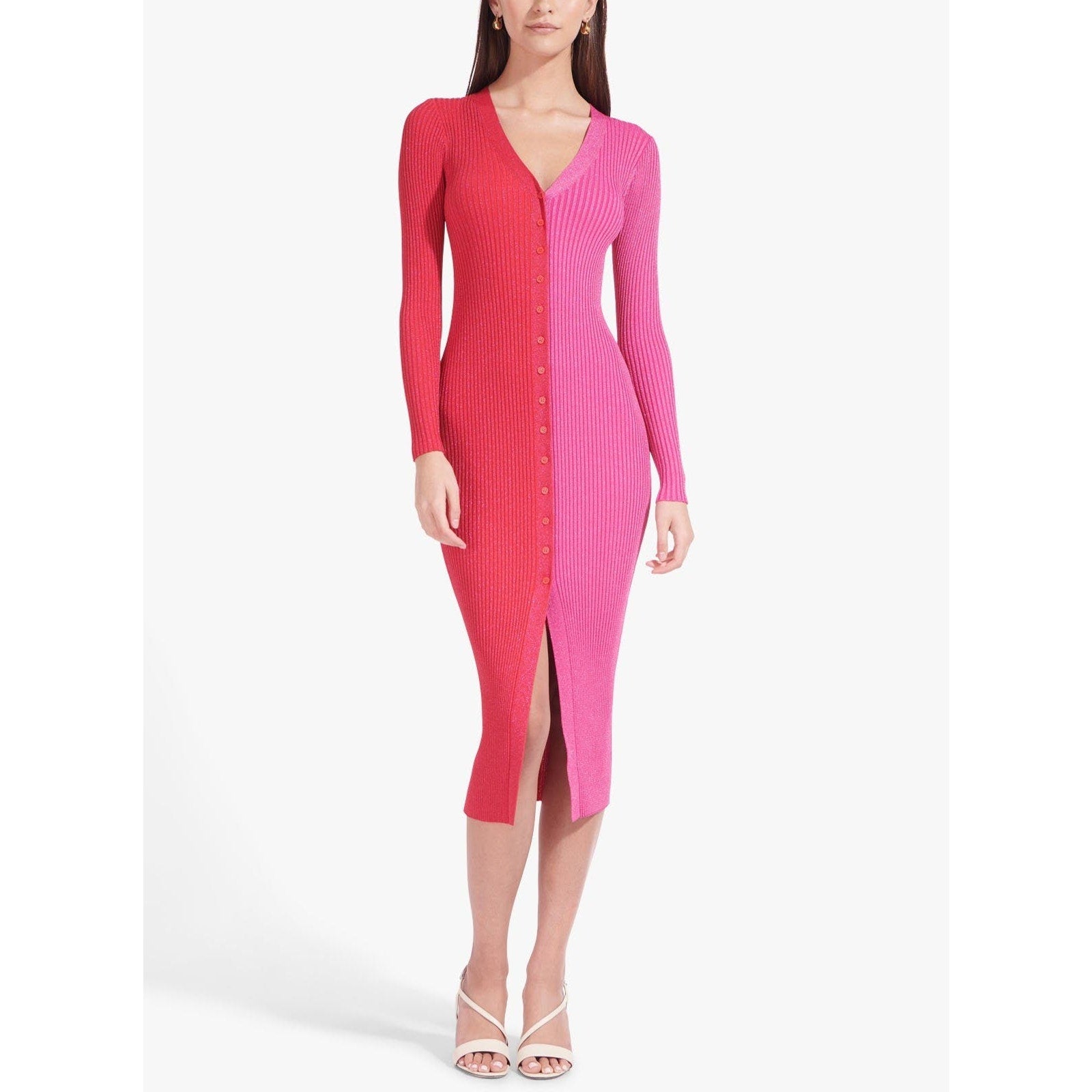 Staud Pink 'Shoko' Lurex V Neck  Long Sleeve Sweater Size S - NWT