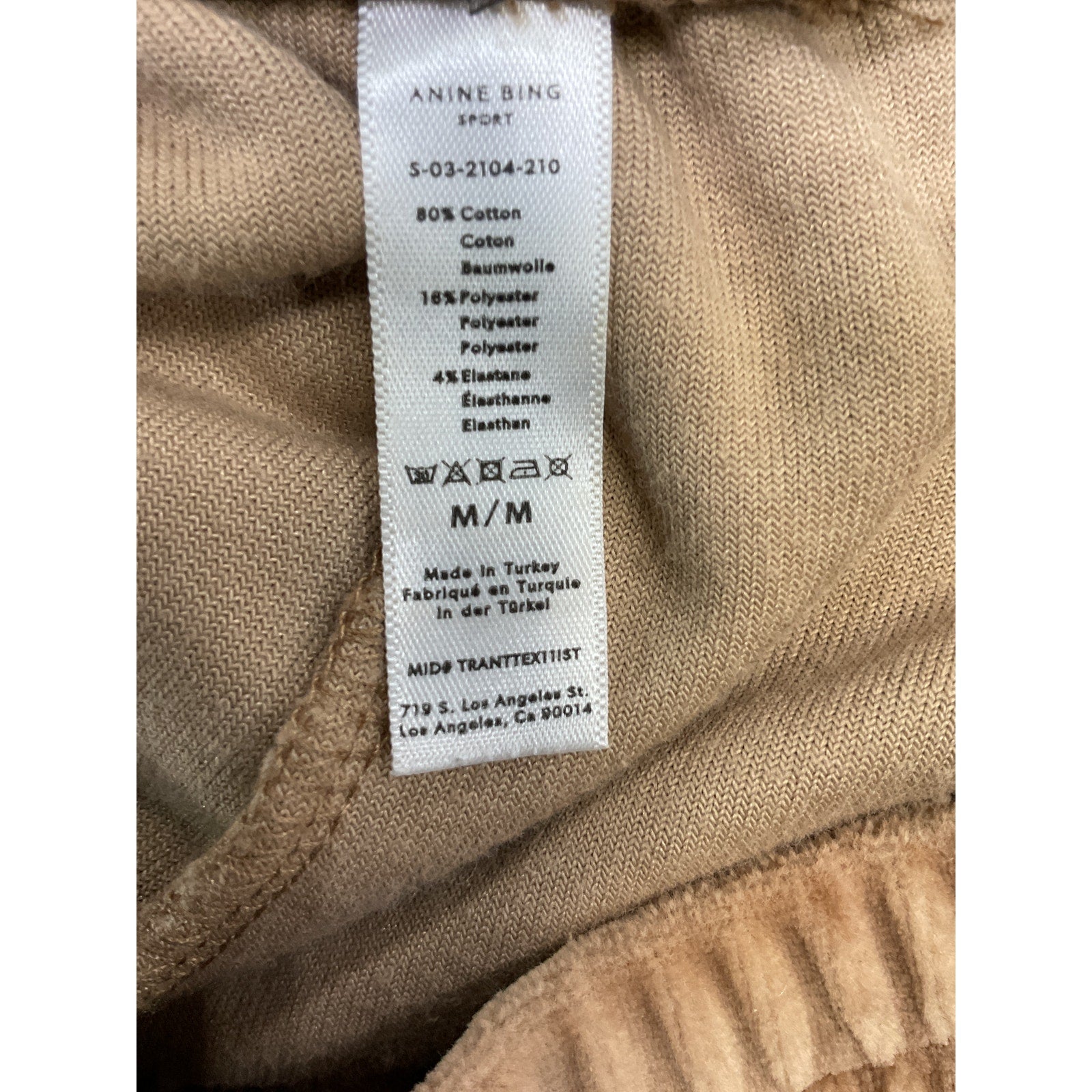Anine Bing Sport Beige 'Evan' Velour Jogger Size M - NWT