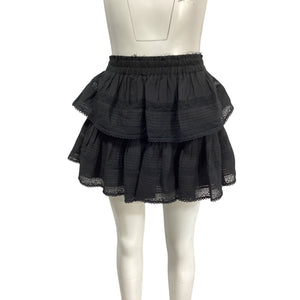 LoveShackFancy Tiered Black Ruffle Mini Skirt Size S