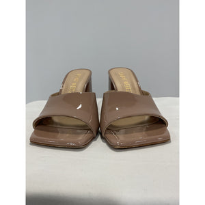 Stuart Weitzman 'Tia 85' Brown Leather Flareblock Slide Size 7