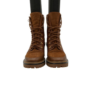 Tory Burch 'Miller' Brown Leather Mixed Materials Lug Sole Boot Size 9