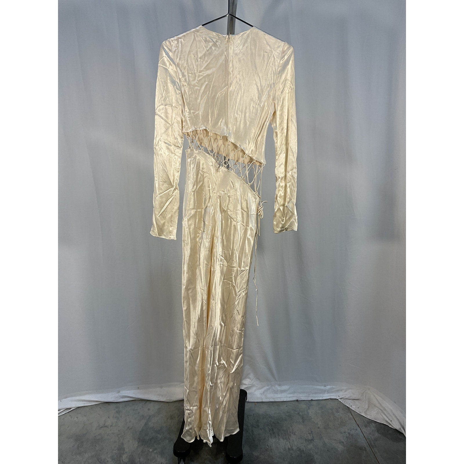 Shona Joy 'Arienzo' White Satin Asymmetrical Lace Up Maxi Dress Size 4