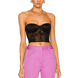 Fleur Du Mal Lace Black Bouquet Bustier Size 32 D