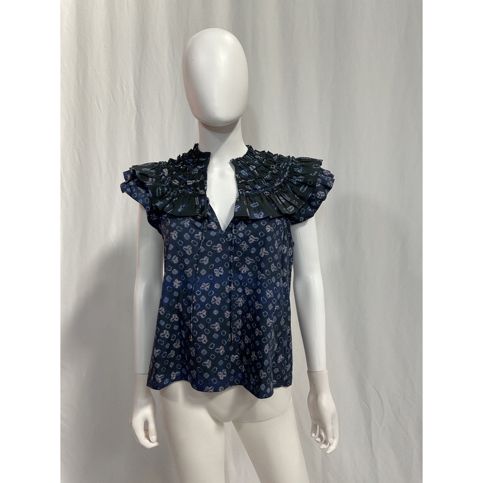 Ulla Johnson 'Solina' Black Frill-Trimmed Cotton Short Ruffle Sleeve Blouse Size US 0