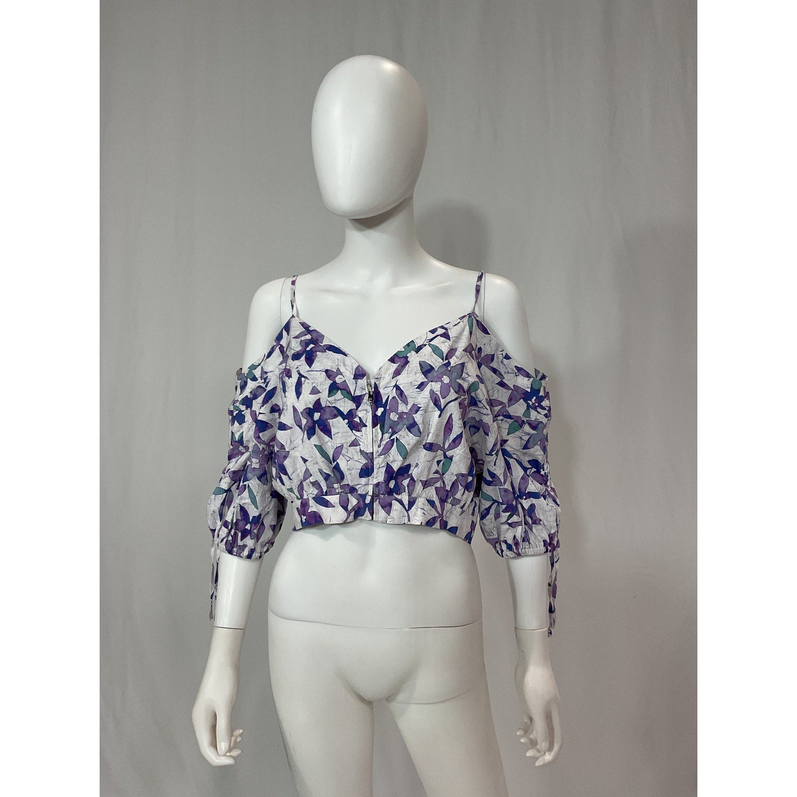 Isabel Marant 'Lizberit' White Floral Print Cold Shoulder Cut Out Crop Top Size 10
