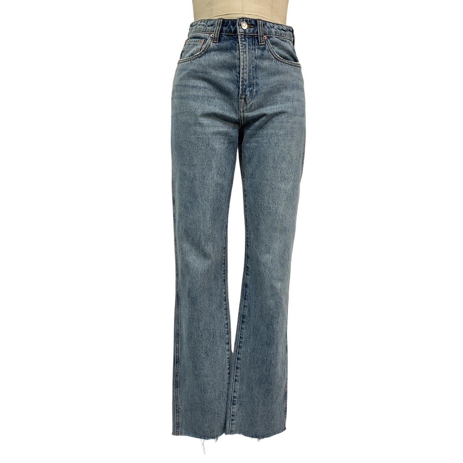 Grlfrnd 'Sara' Blue Cotton Super High Rise Straight Jean Size 26