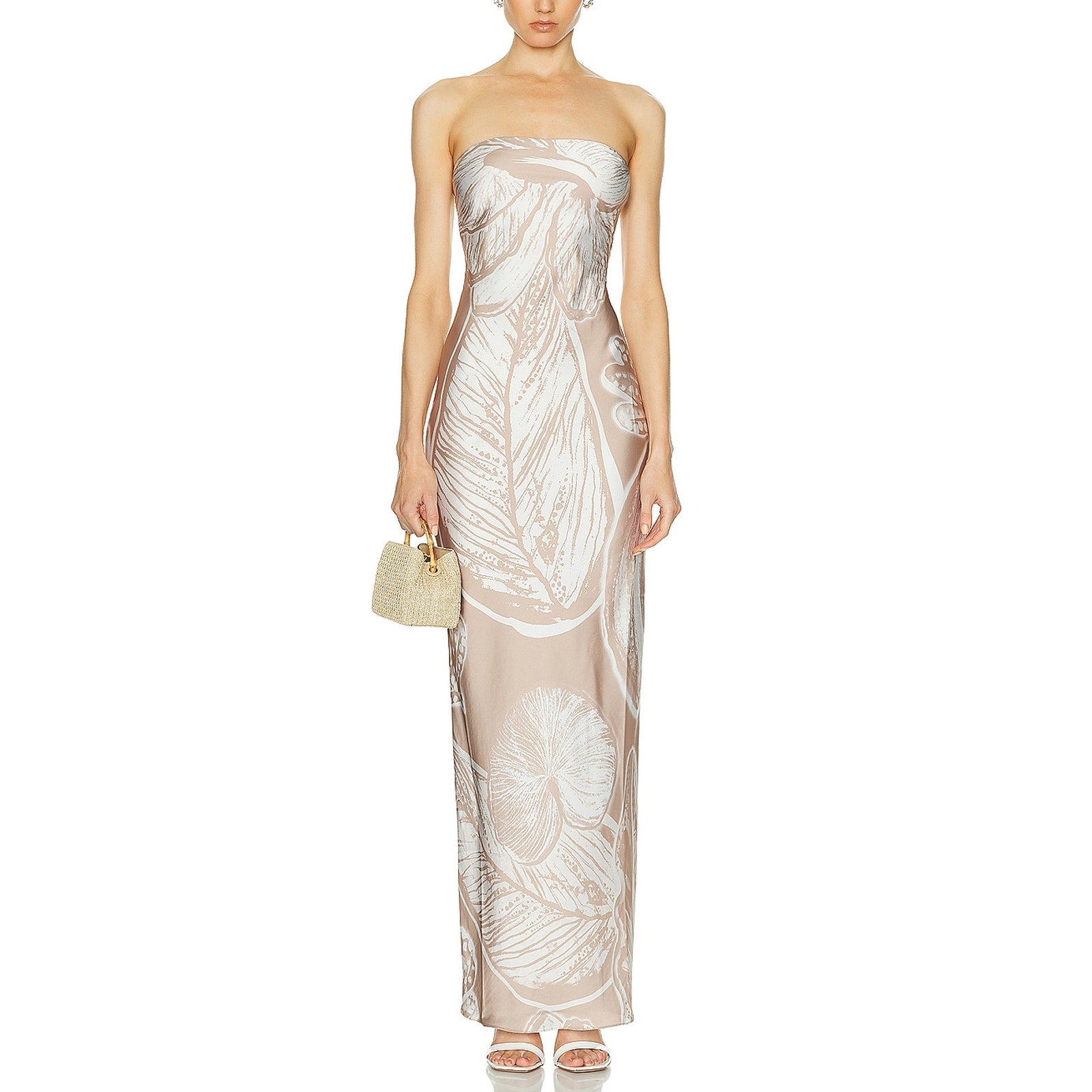 Rococo Sand 'Ines' White Satin Strapless Maxi Dress Size S