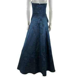 Ml Monique Lhuillier Elegant Blue Sea Floral Jacquard Ballgown Size 2