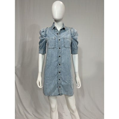 Frame 'Rosette Sleeve' Blue Denim Button Front Mini Dress Size XS