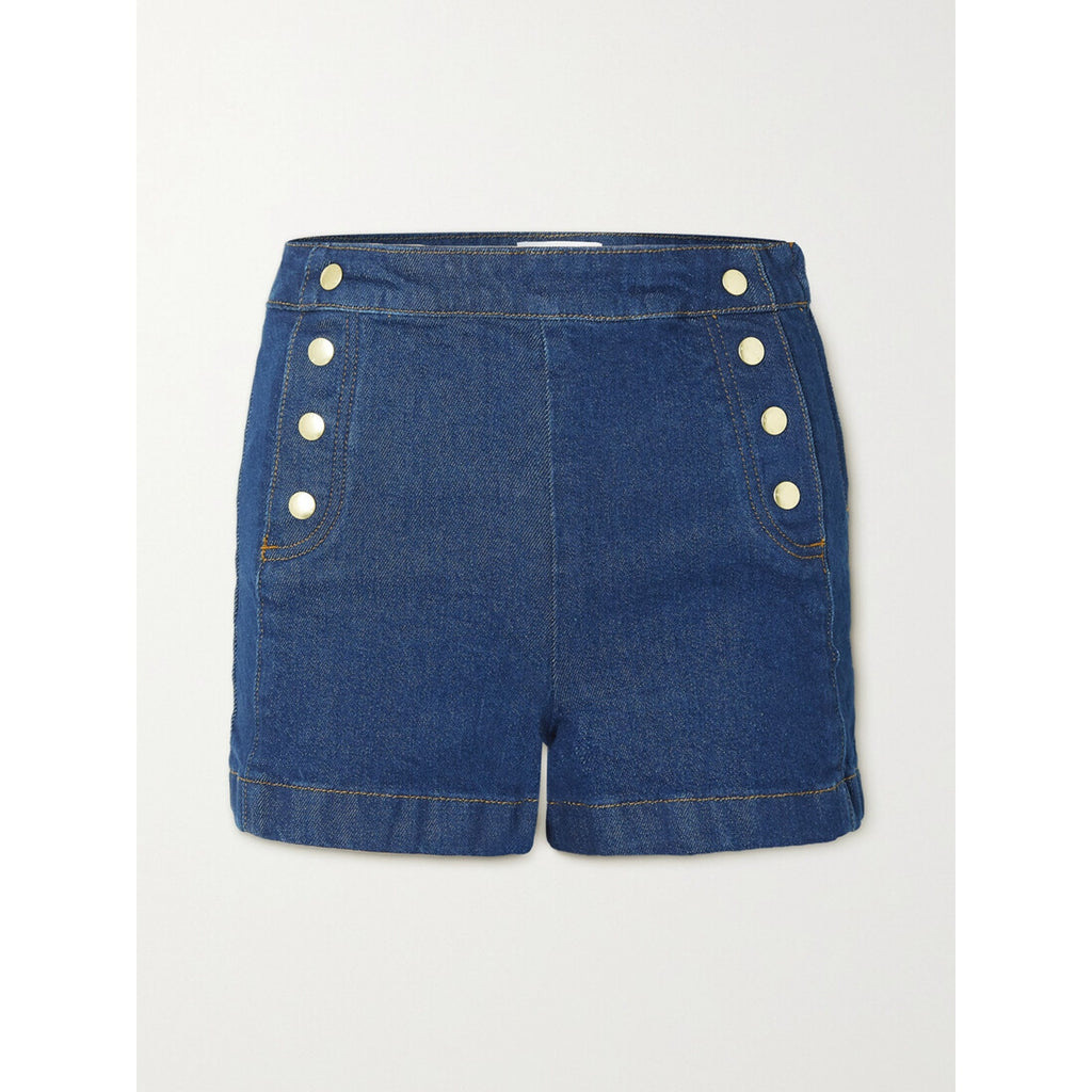 Frame Sailor 'Button-Embellished' Blue Cotton Denim Shorts Size 23