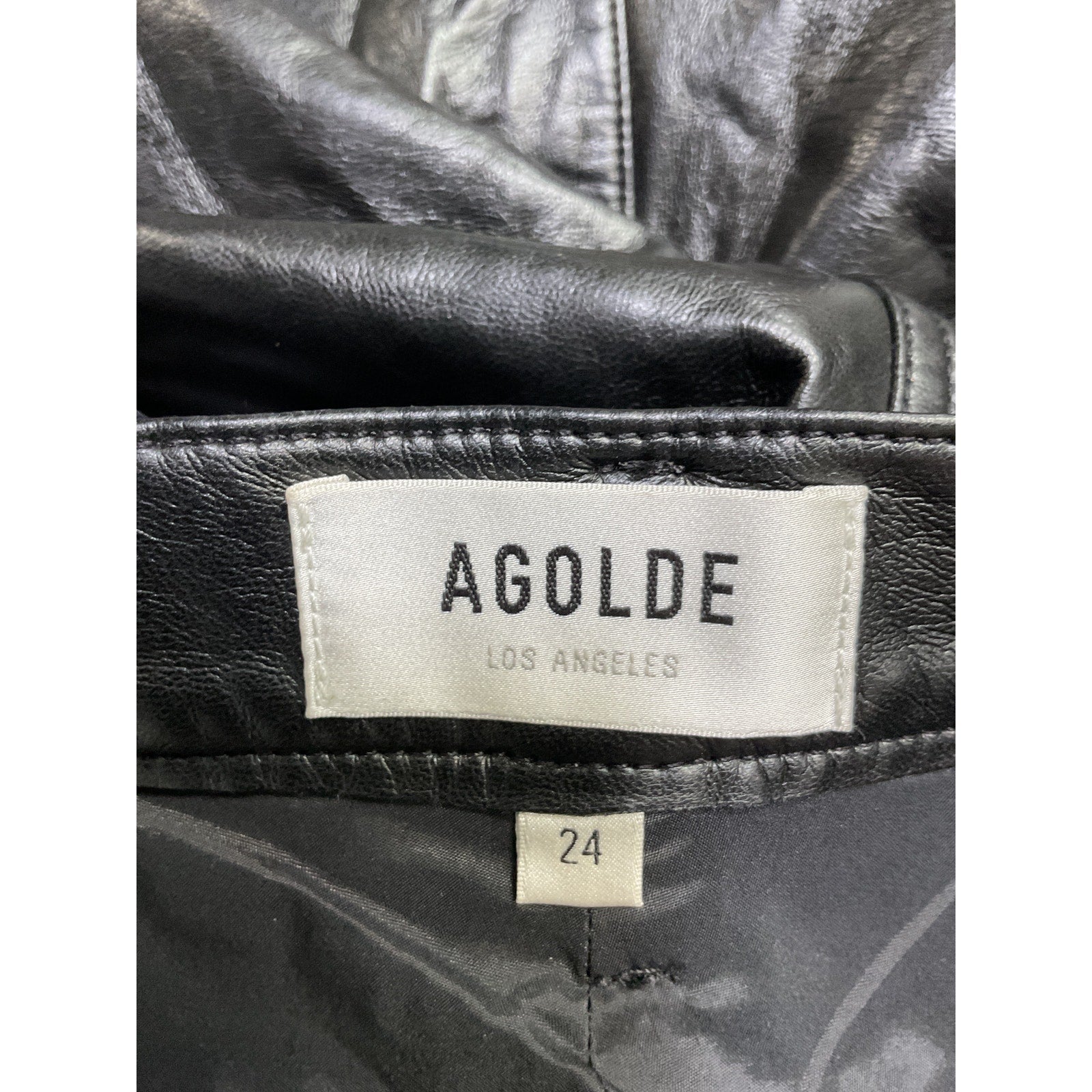 Agolde Black Leather Fitted 90'S Pant Size 24
